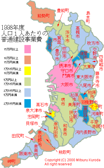 １９９８年度　人口１人あたりの普通建設事業費
