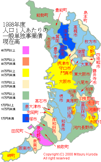１９９８年度　人口１人あたりの一般単独事業債現在高